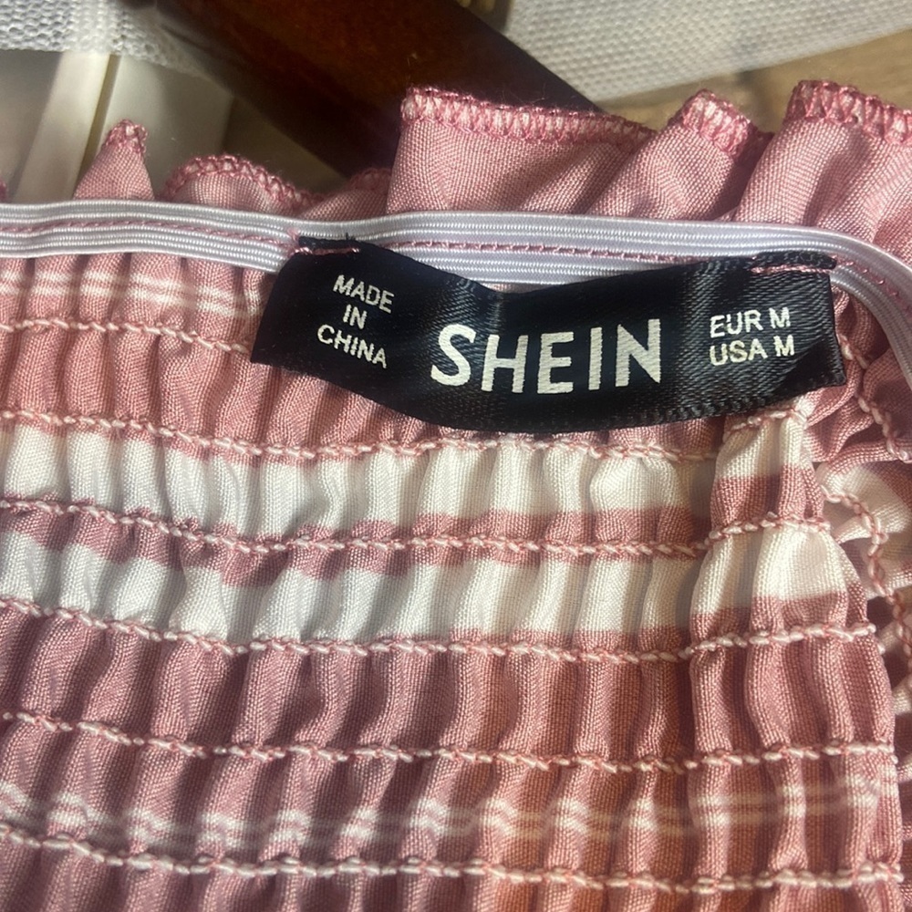 Shein Crop Top Pink & White Stripe Ruffled - Picture 5 of 5